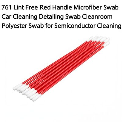 761 Lint Free Red Handle Mikrofiber Swab Araba Temizleme Detaylı Swab Temiz Oda Yarım iletken Temizleme için Polyester Swab