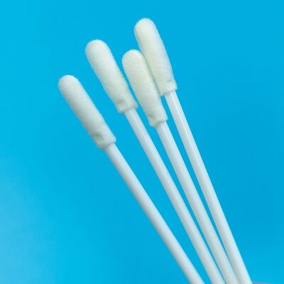8cm Tek kullanımlık Beyaz PP Stik Steril Köpük Ucu Swab VTM Kit Grip Testi Oral Swab Çevre Test Swab Yüzey Örnekleme Swab