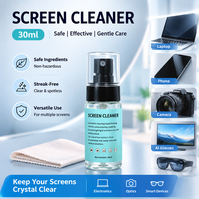 30ml-120ml Çizgisiz Elektronik Temizleyici - Oyun Monitörü, VR Gözlüğü ve Akıllı Gözlükler İçin Bezli
