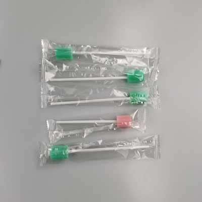 Renkli kodlanmış ağız bakımı tamponları. Tek paketli çiçekli yuvarlak sünger ipuçları (yeşil/pembe) tıbbi ve ev kullanımı için.