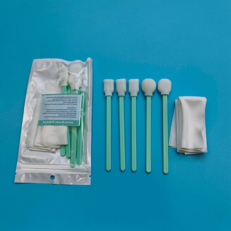 Tüy Bırakmayan Yeşil Saplı Yumuşak Sünger Çubukla Köpük Ucu Detaylandırma Çubukla Kiti Polyester Mendil ile Yazıcı Temizleme Kiti