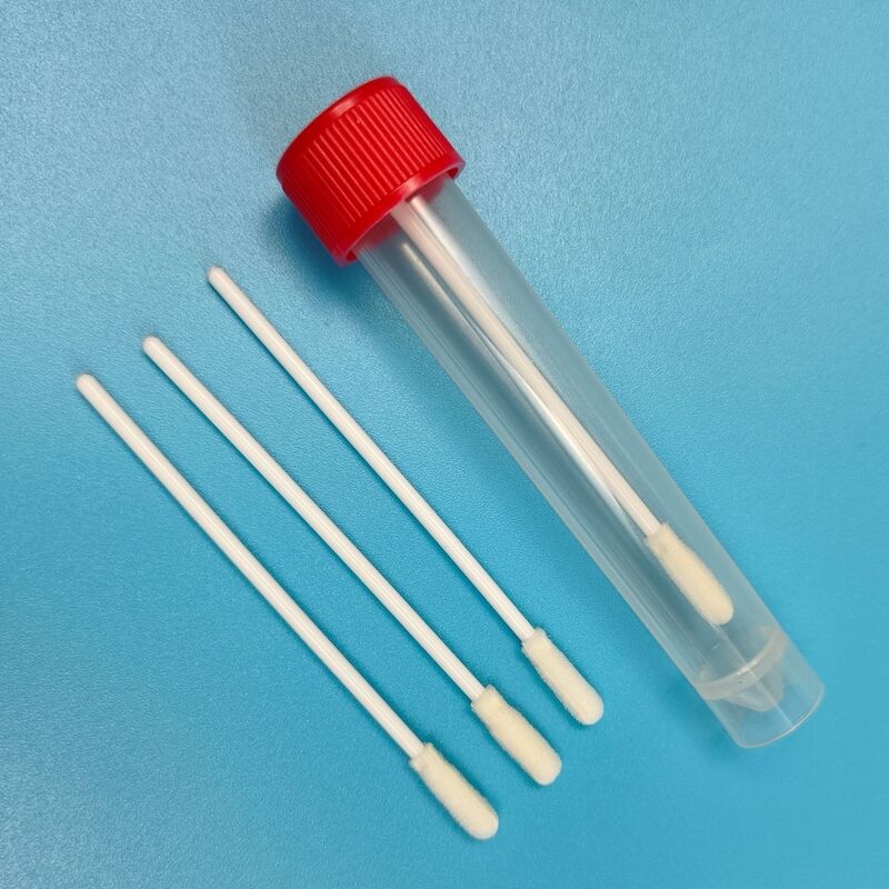 8cm Tek kullanımlık Beyaz PP Stik Steril Köpük Ucu Swab VTM Kit Grip Testi Oral Swab Çevre Test Swab Yüzey Örnekleme Swab
